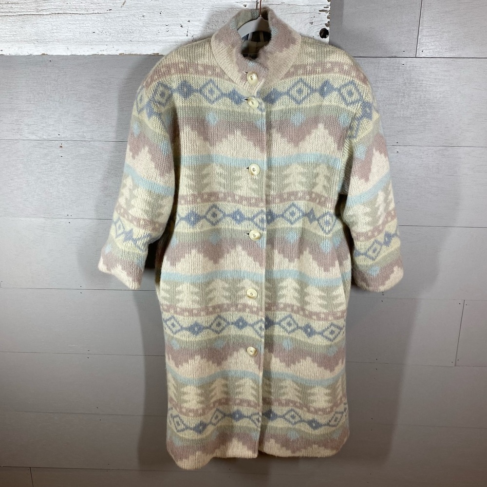 Vintage Icewear Wool Coat Pastel Aztec Southwestern Made‎ in Iceland size small